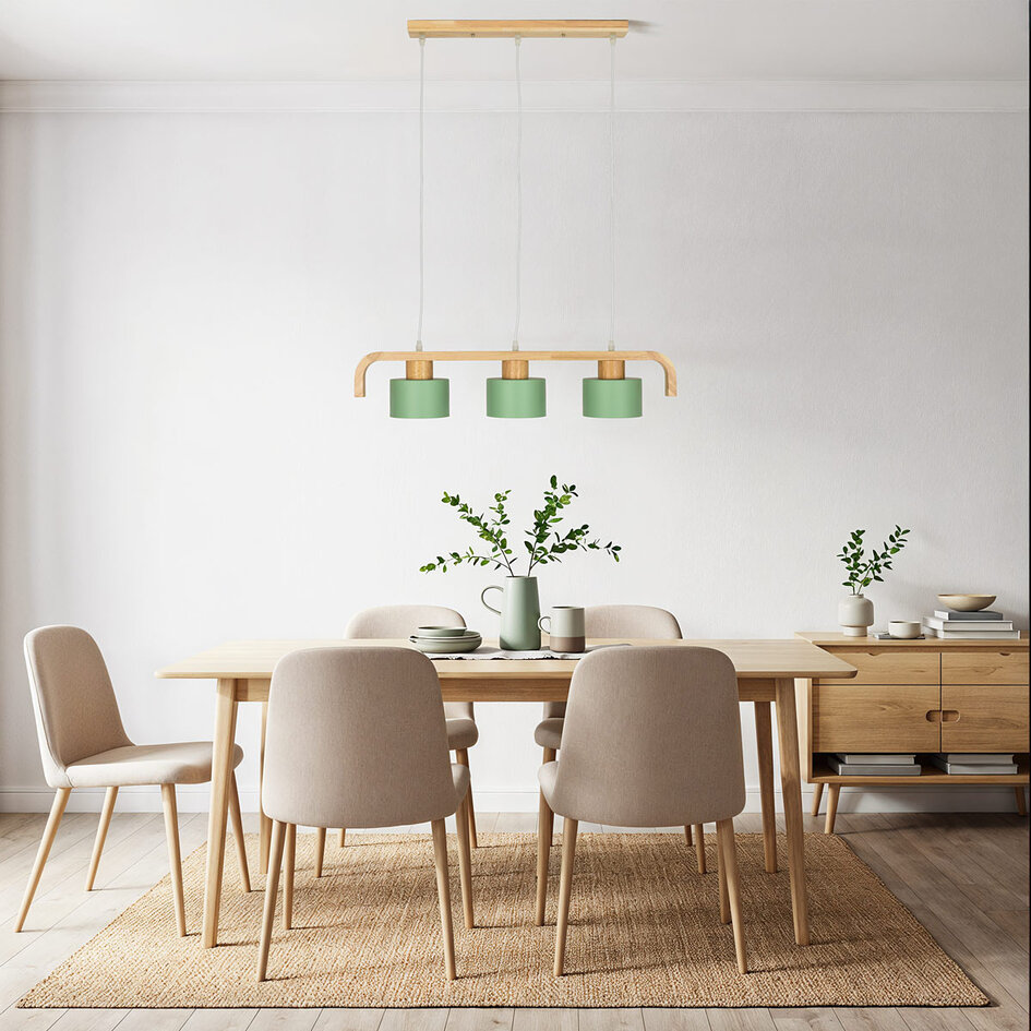 Hanglamp 3-lichts met hout groen - Rosie