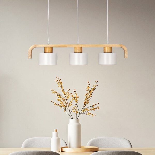 Hanglamp Rosie 3-lichts retro met hout - wit en hout