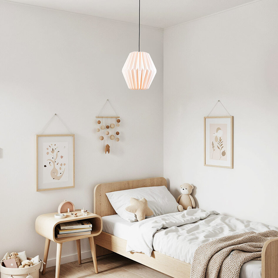 Papieren hanglamp Berlian - wit met geplooide kap