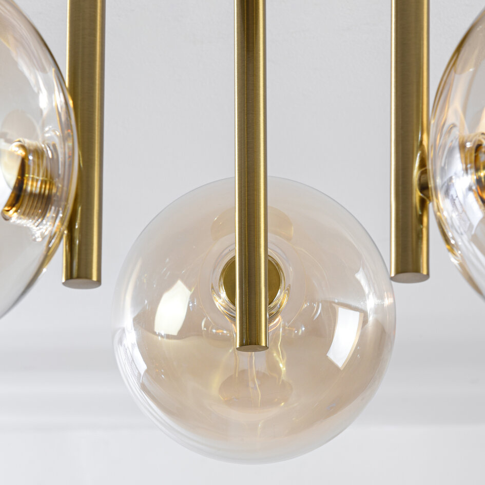 3-lichts plafondlamp Elora - messing en cognac glas
