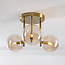 3-lichts plafondlamp Elora messing met cognac glas