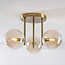 3-lichts plafondlamp Elora messing met cognac glas
