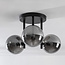 3-lichts zwarte plafondlamp Elora met smoke glas