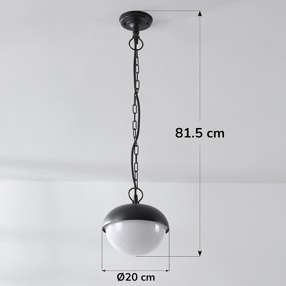 Zwarte buiten hanglamp met melkwitte kap - Junia