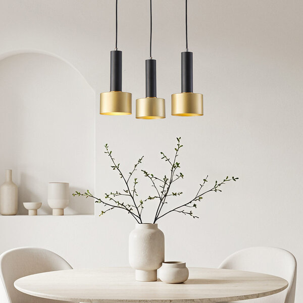 Moderne hanglamp Chantal 3-lichts, mat zwart met goud