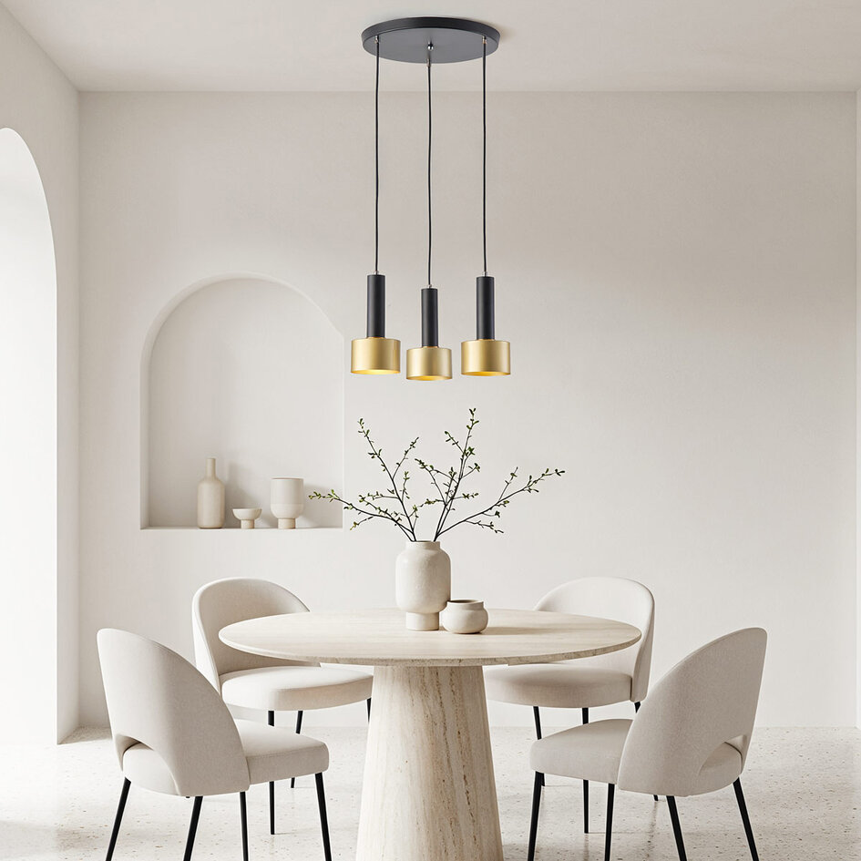 Moderne hanglamp Chantal 3-lichts, mat zwart met goud