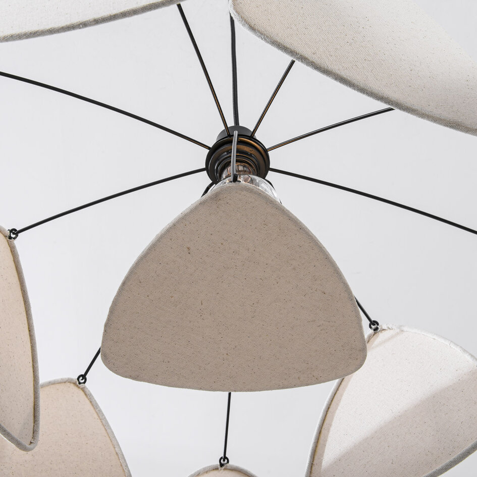 Linnen hanglamp, wit met zwart - Floare