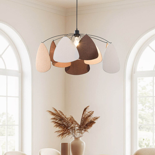 Moderne zwarte hanglamp Floare, drie kleuren linnen