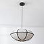 Minimalistische linnen hanglamp Ovala - wit met zwarte accenten