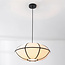 Minimalistische linnen hanglamp Ovala - wit met zwarte accenten