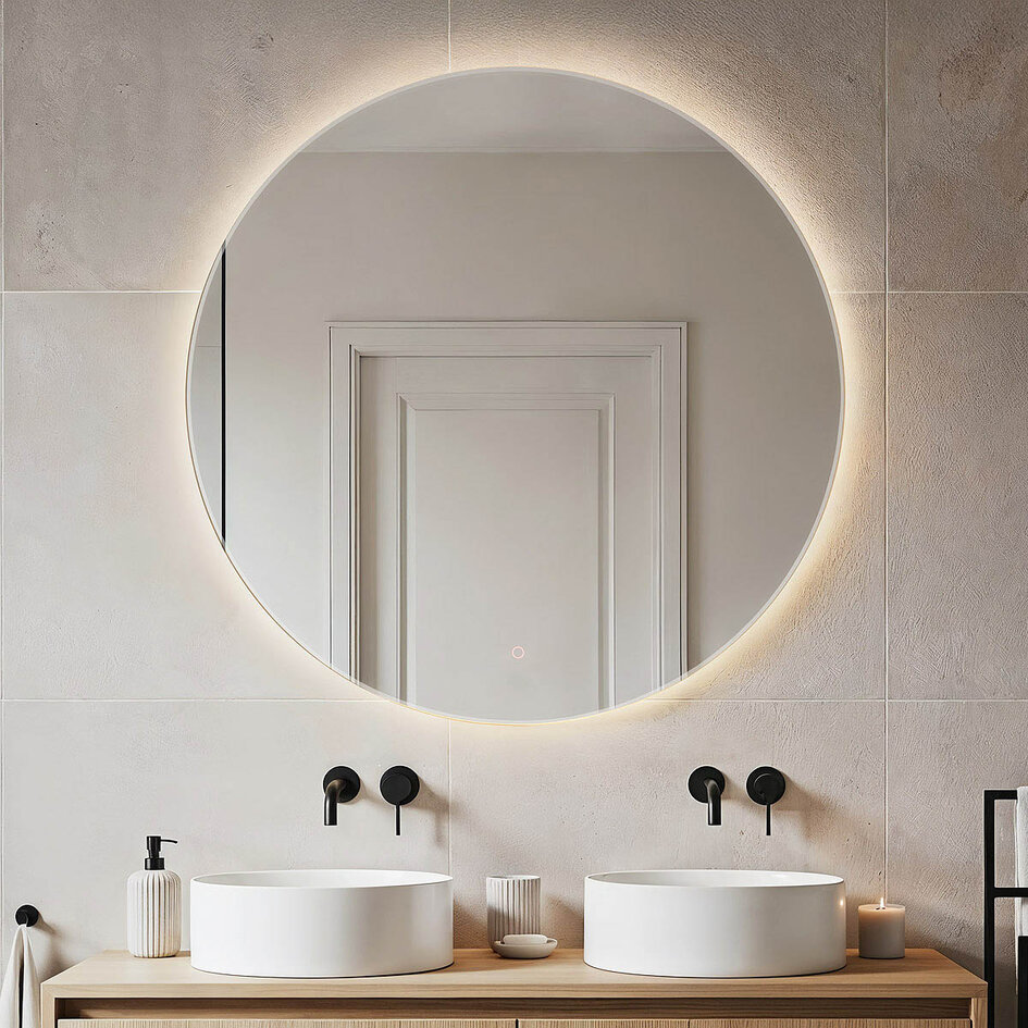 Badkamerspiegel met verlichting Reflecta Ø100 cm – Dimbare LEDs met touch sensor, instelbare kleuren en spiegelverwarming