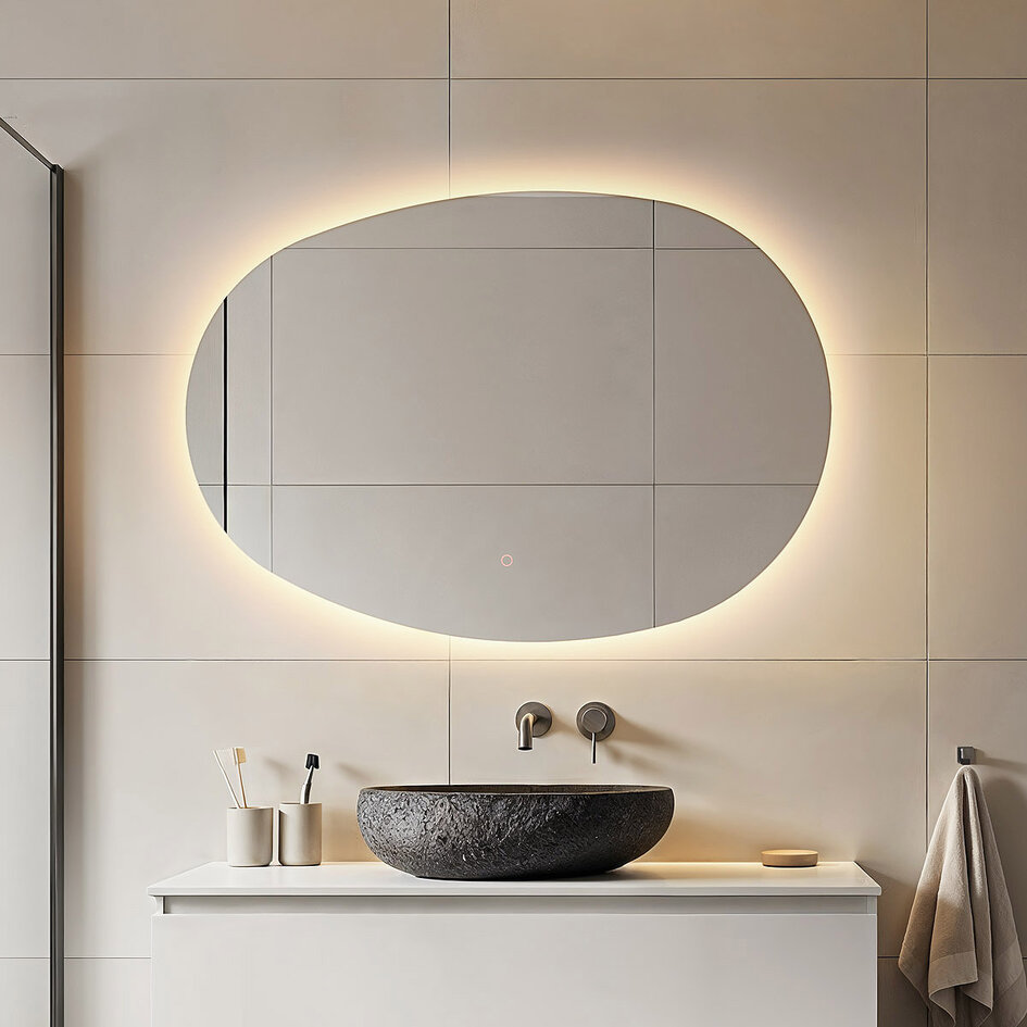 Badkamerspiegel Shina met dimbare LEDs, touch sensor, instelbare kleuren en spiegelverwarming
