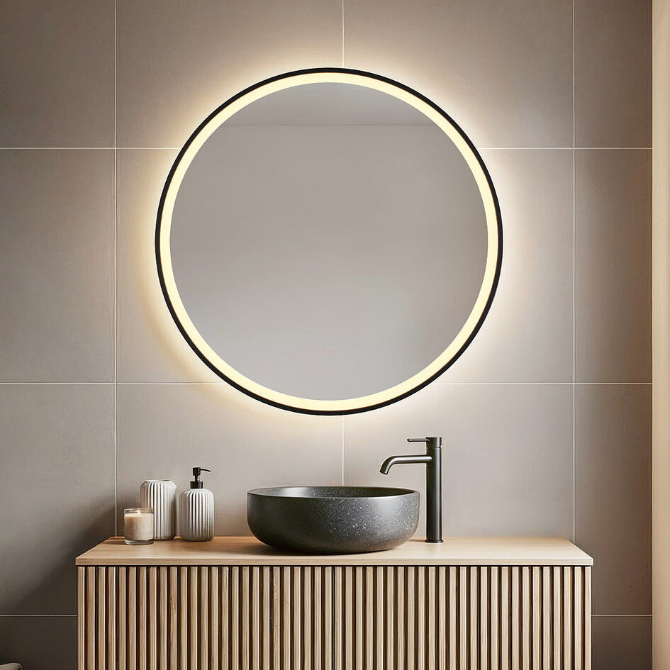 Badkamerspiegel met verlichting Radi Ø60 cm - Dimbare LEDs met touch sensor, instelbare kleuren en spiegelverwarming