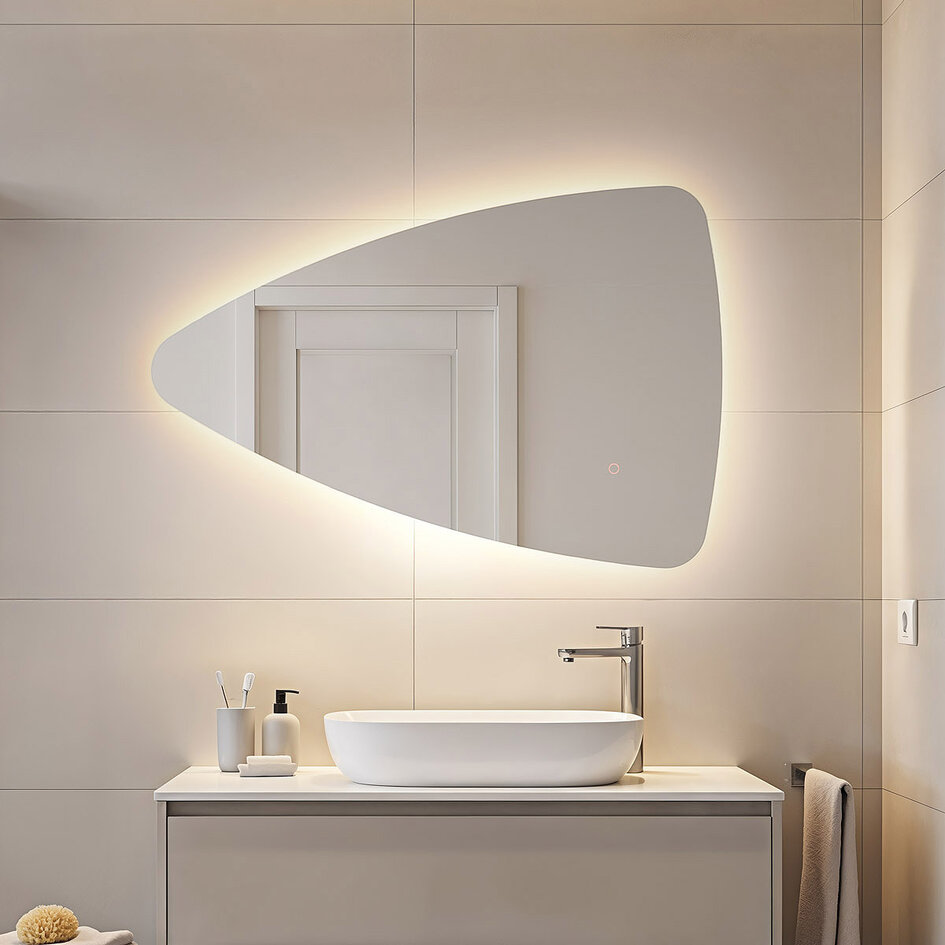 Badkamerspiegel Vitra met dimbare LEDs, instelbare kleuren, touch sensor en spiegelverwarming