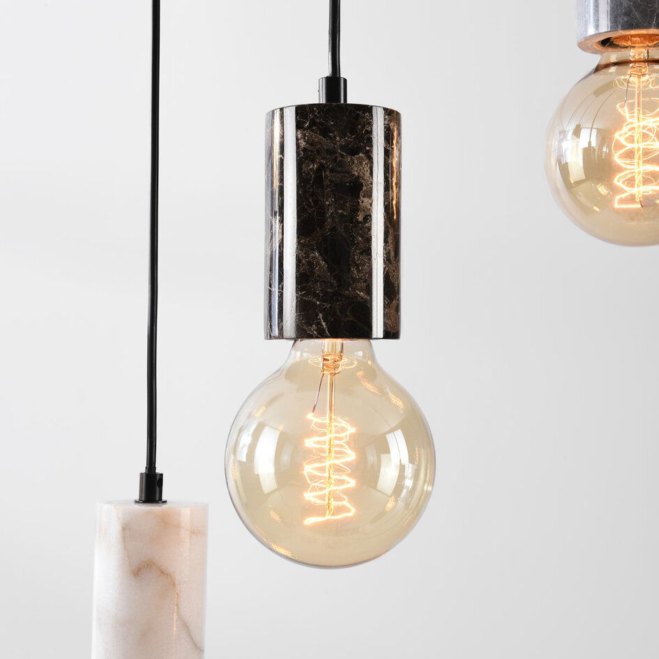 Industriële snoerpendel Caverna 6-lichts met marmeren details (excl. E27 lampen)