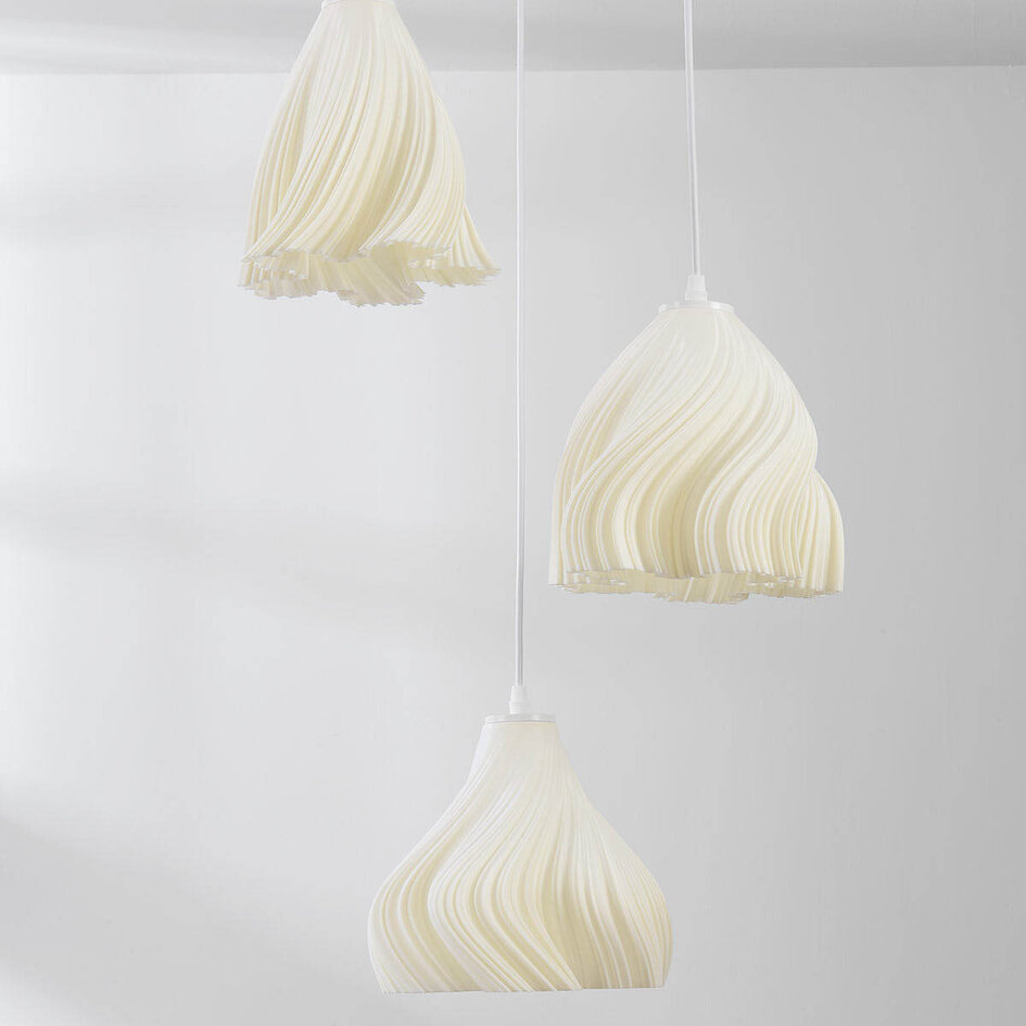 3-lichts hanglamp Inswa 3D-geprint met golvend design
