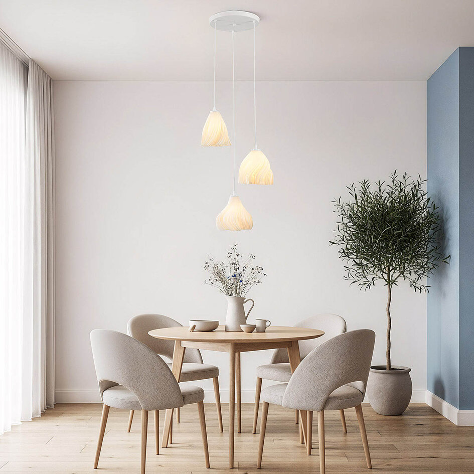 3-lichts hanglamp Inswa 3D-geprint met golvend design
