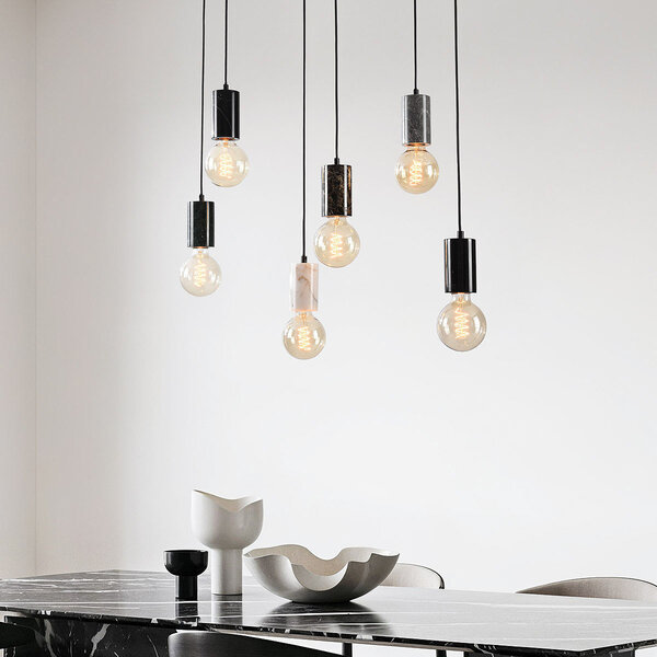 Industriële snoerpendel Caverna 6-lichts met marmeren details (excl. E27 lampen)