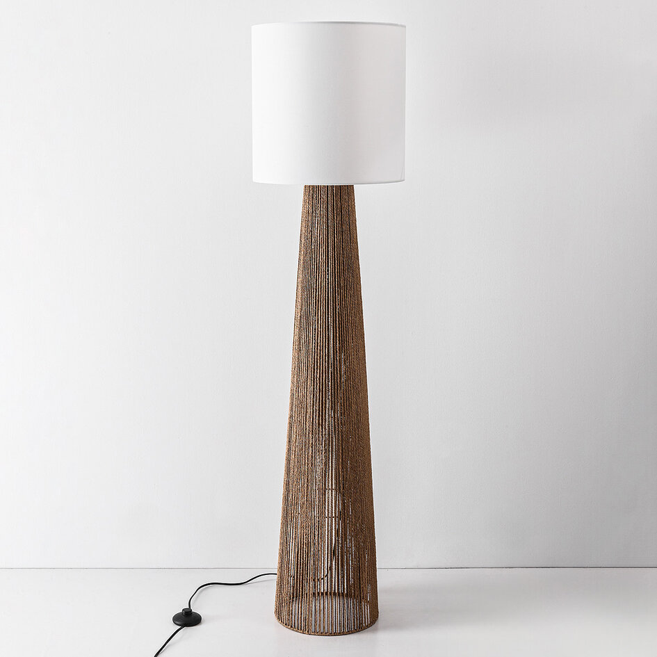 Vloerlamp Papira bruin met witte kap