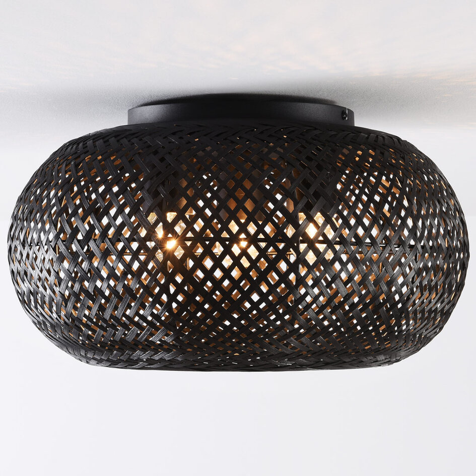 Bamboe plafondlamp Caia 3-lichts - zwart