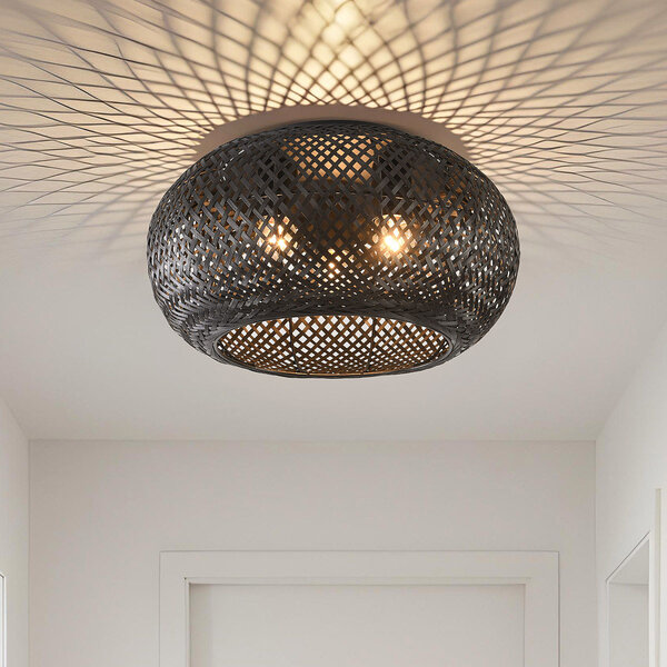Bamboe plafondlamp Caia 3-lichts - zwart