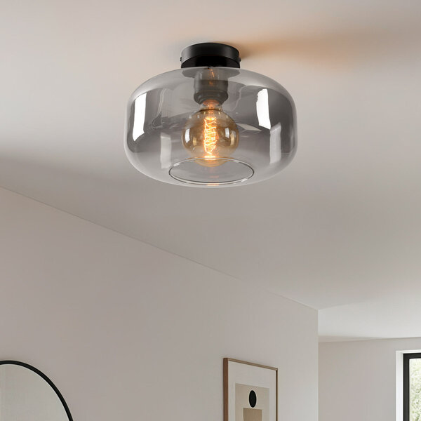 Plafondlamp Dome zwart met smoke glas