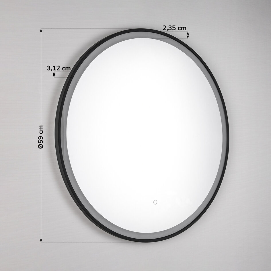 Badkamerspiegel Radi Ø60 cm touch dimbaar, instelbare lichtkleur