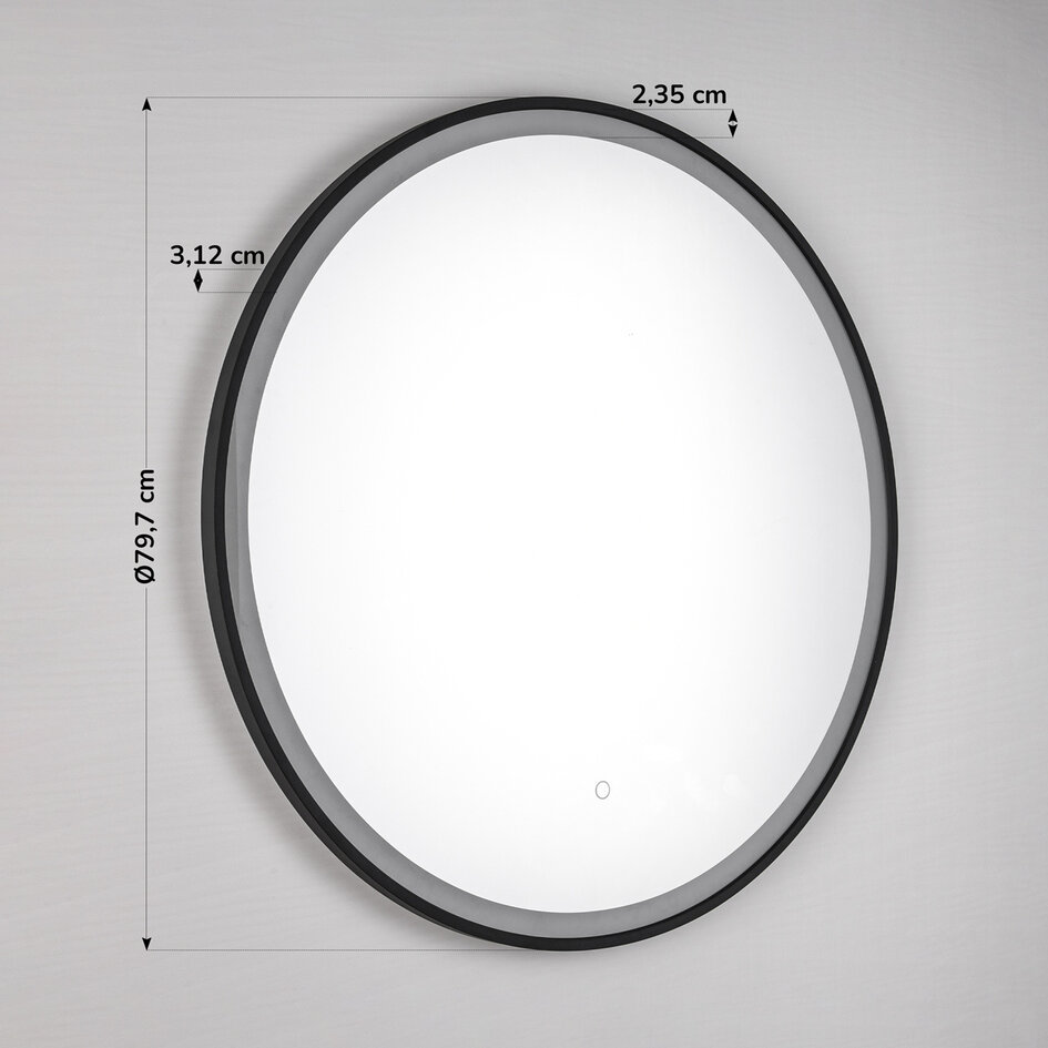 Badkamerspiegel Radi Ø80 cm touch dimbaar, instelbare lichtkleur