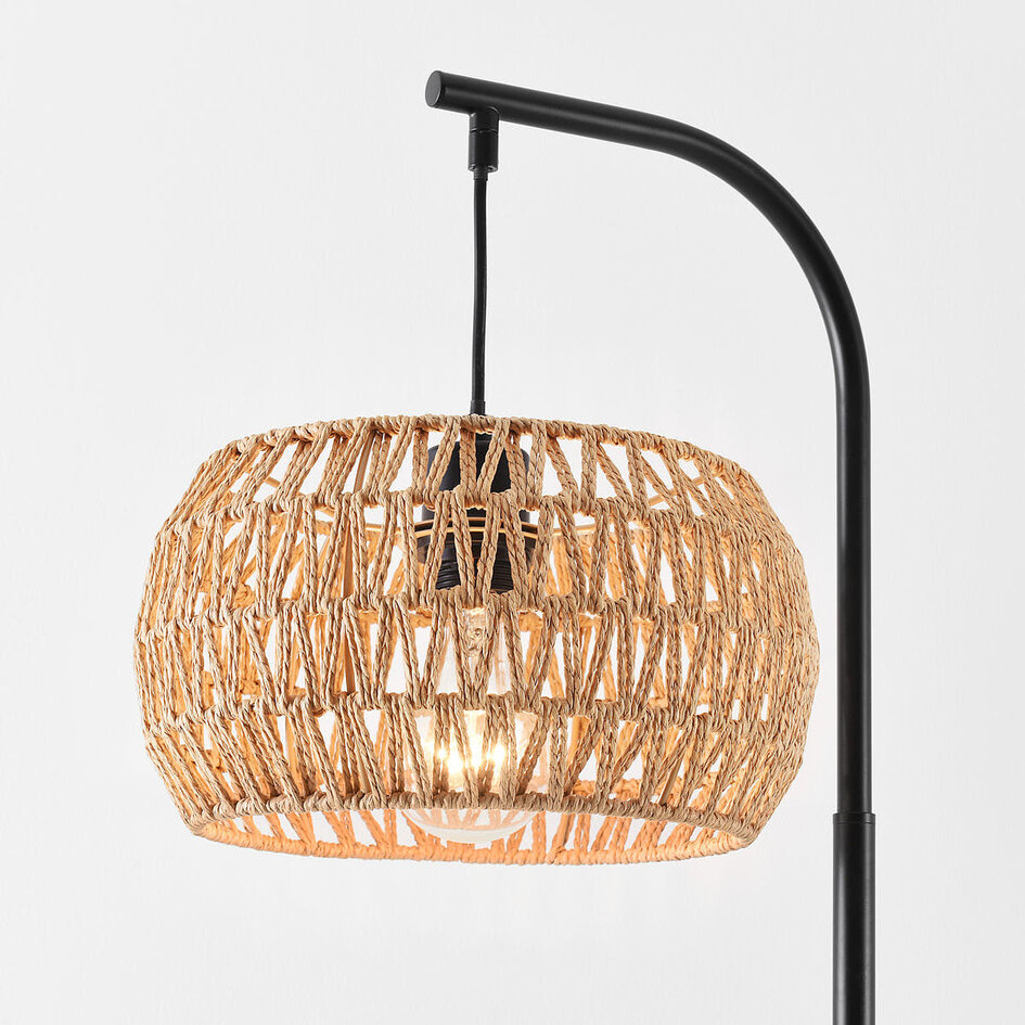 Japandi vloerlamp Sora zwart met natuurlijke kap