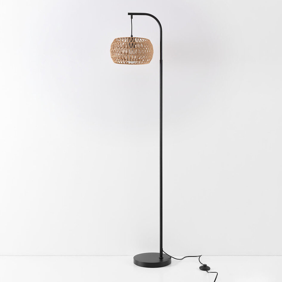 Japandi vloerlamp Sora zwart met natuurlijke kap