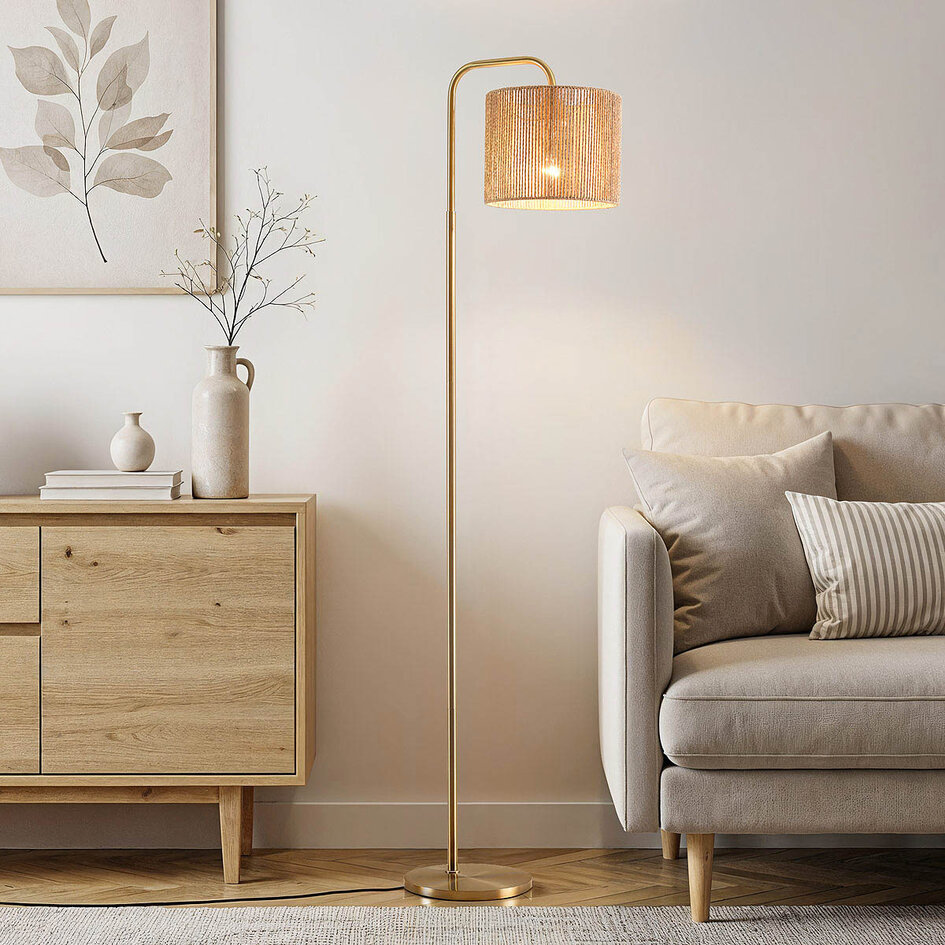 Vloerlamp Kiri met natuurlijke lampenkap