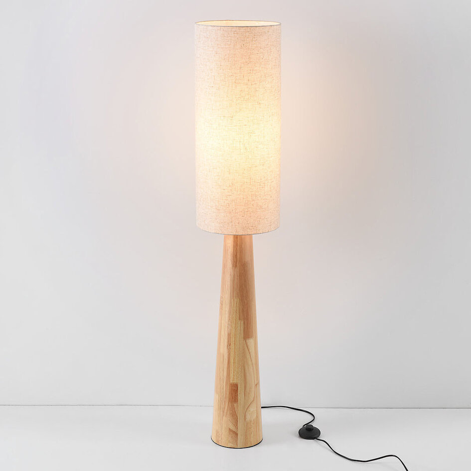 Houten vloerlamp Haku met stoffenkap - crème