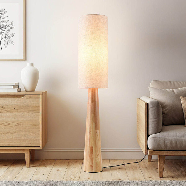 Houten vloerlamp Haku met stoffenkap - crème