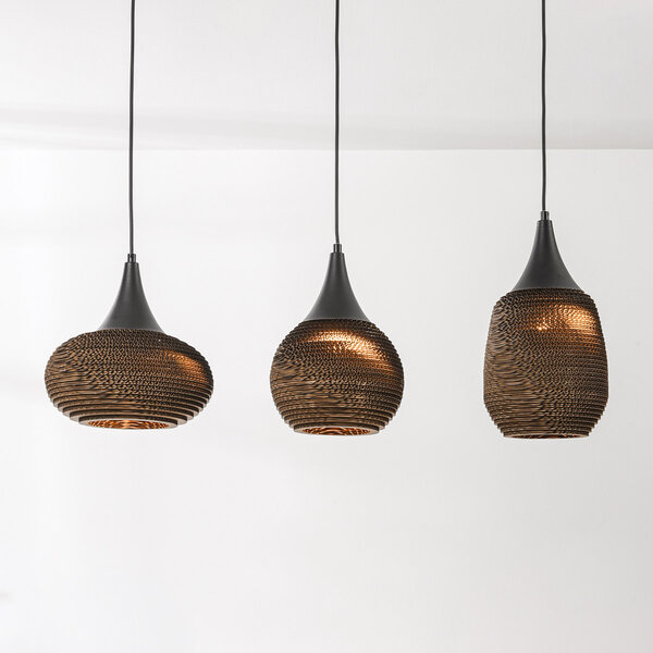 3-lichts hanglamp van karton Folia - zwart en bruin