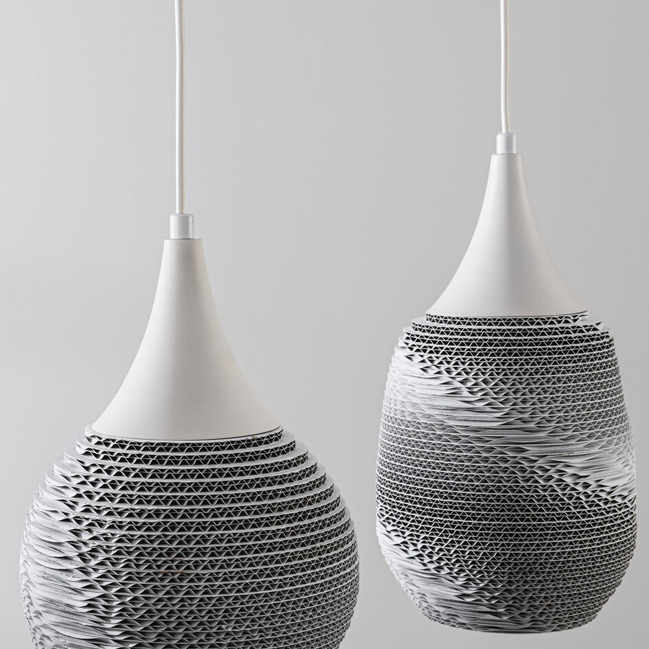 Moderne hanglamp van karton Folia, 3-lichts - wit