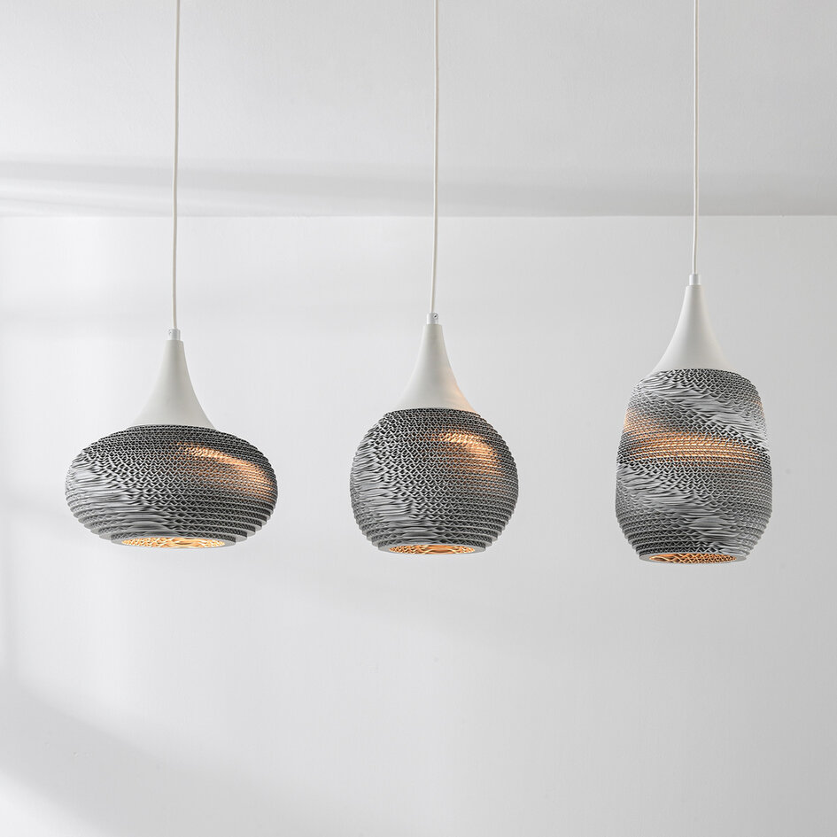 Moderne hanglamp van karton Folia, 3-lichts - wit