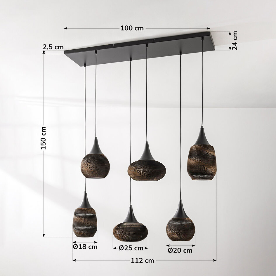 6-lichts hanglamp van karton - Sferra