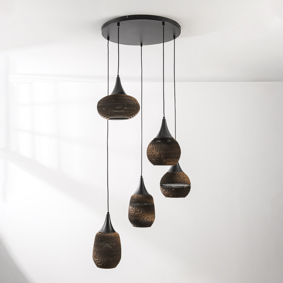5-lichts design hanglamp van karton - Filtra