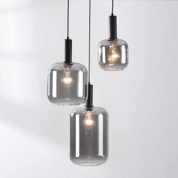 Hanglamp Rustique 3-lichts met smoke glas