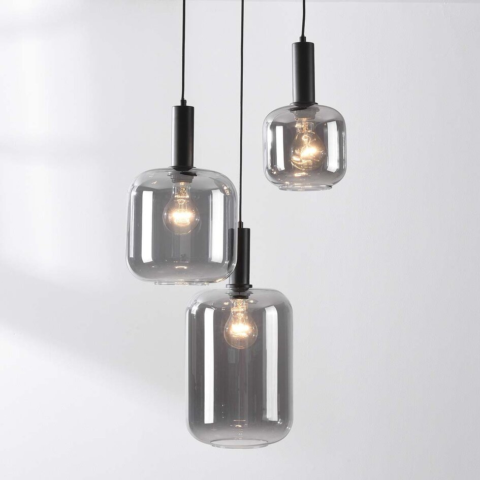 Hanglamp Rustique 3-lichts met smoke glas