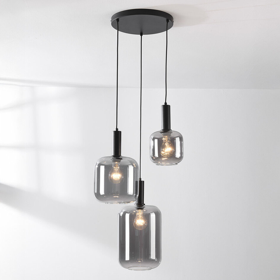 Hanglamp Rustique 3-lichts met smoke glas
