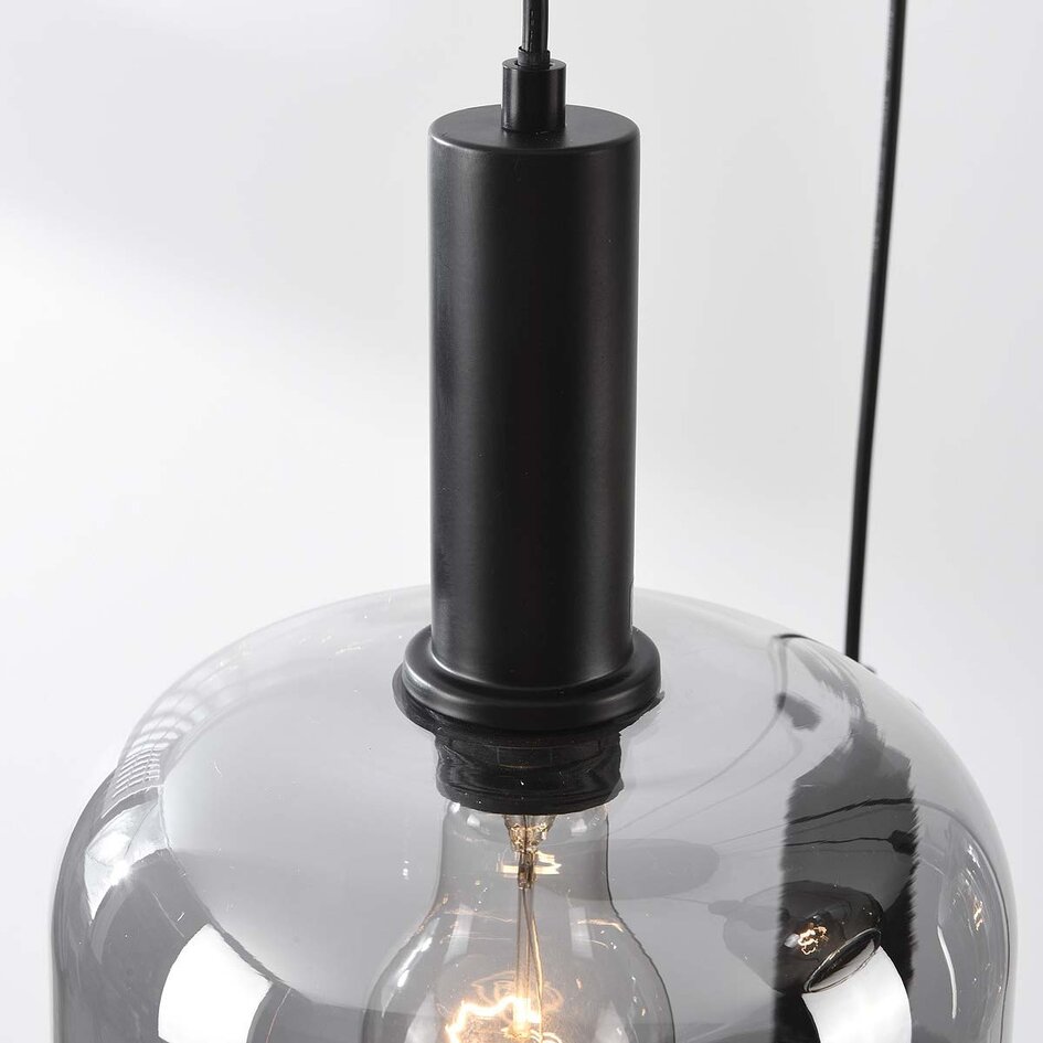5-lichts hanglamp Rustique - zwart en smoke glas