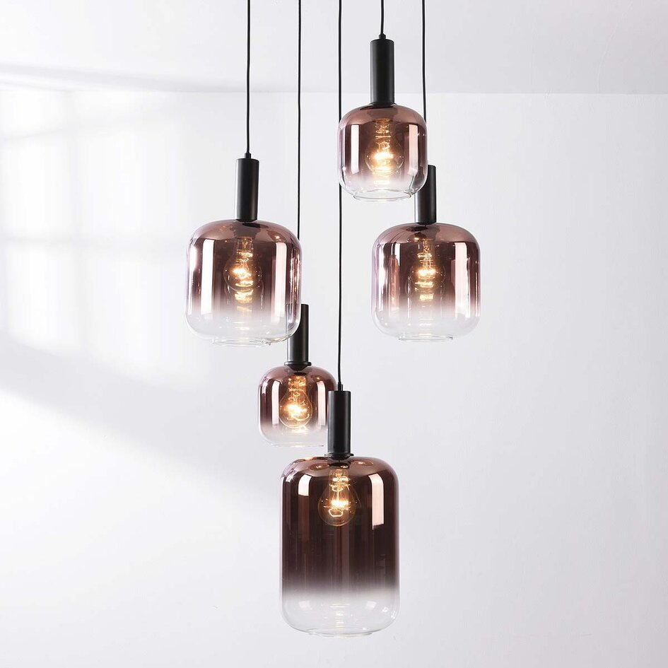 Hanglamp Rustique 5-lichts met donkerbruin glas