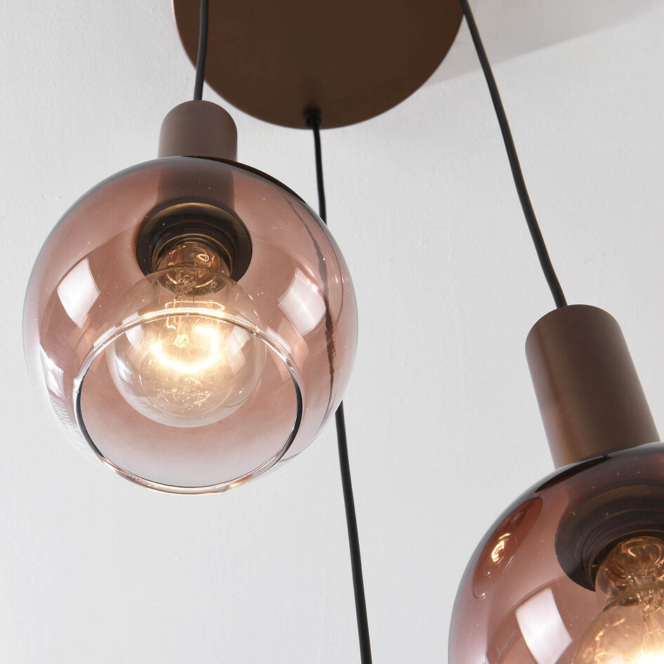Hanglamp Dijon in bruin met drie glazen bollen met ombre-effect