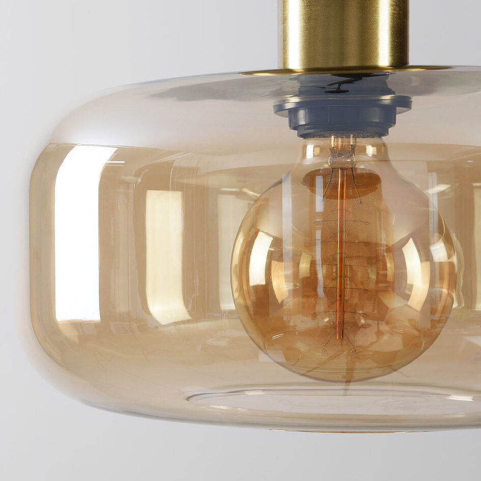 Plafondlamp Dome goud met amber glas