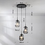 3-lichts hanglamp Isara - geribbeld rookglas