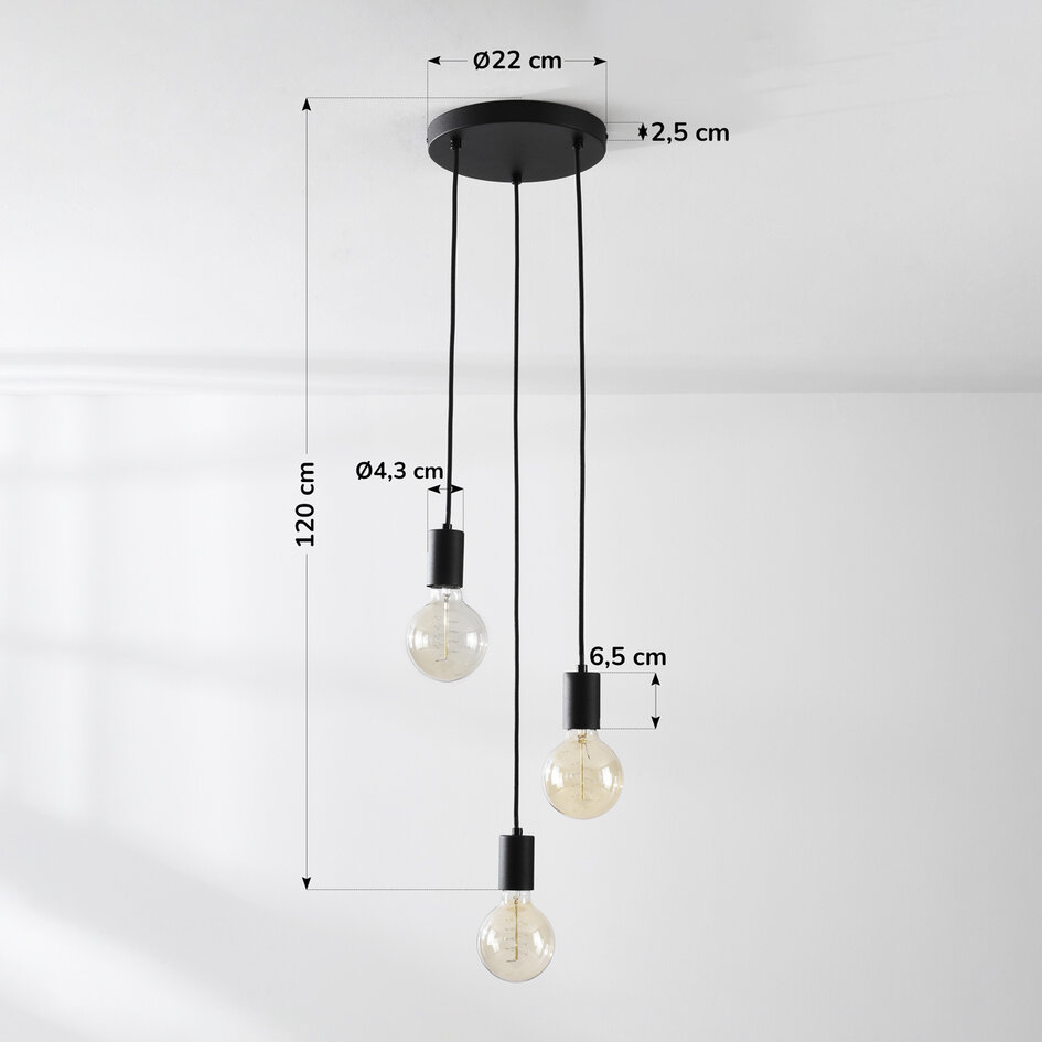 3-lichts snoerpendel Illumine - zwart (excl. E27 lampen)