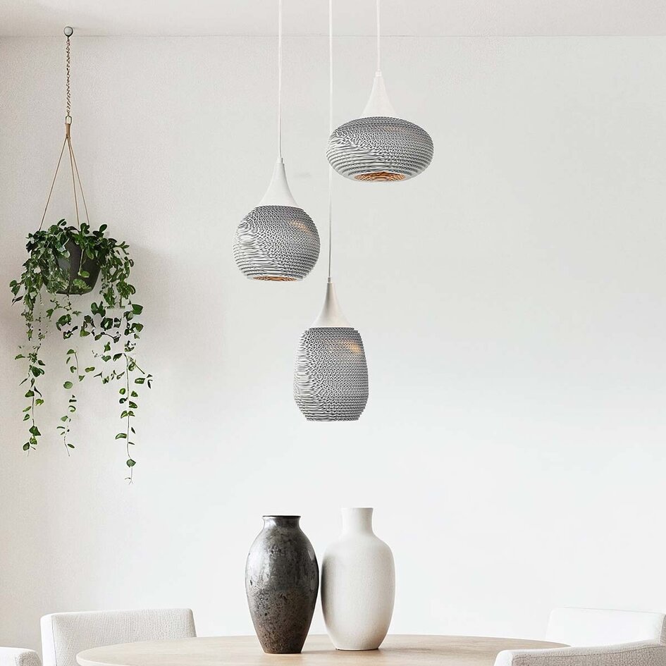 Design hanglamp van karton Zensa, 3-lichts - wit