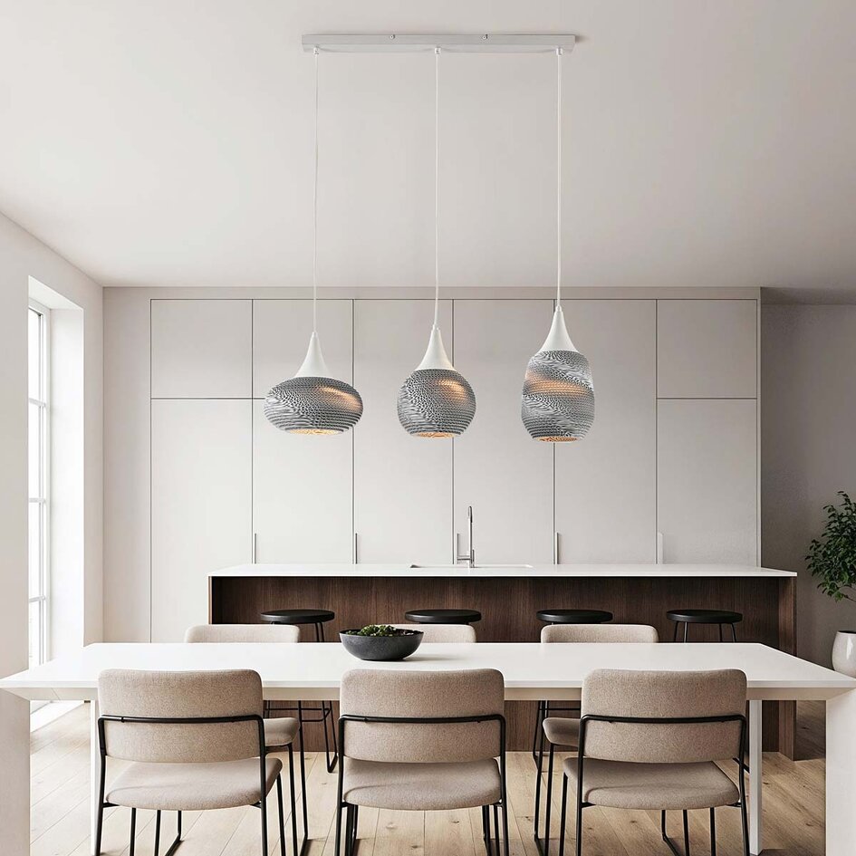 Moderne hanglamp van karton Folia, 3-lichts - wit