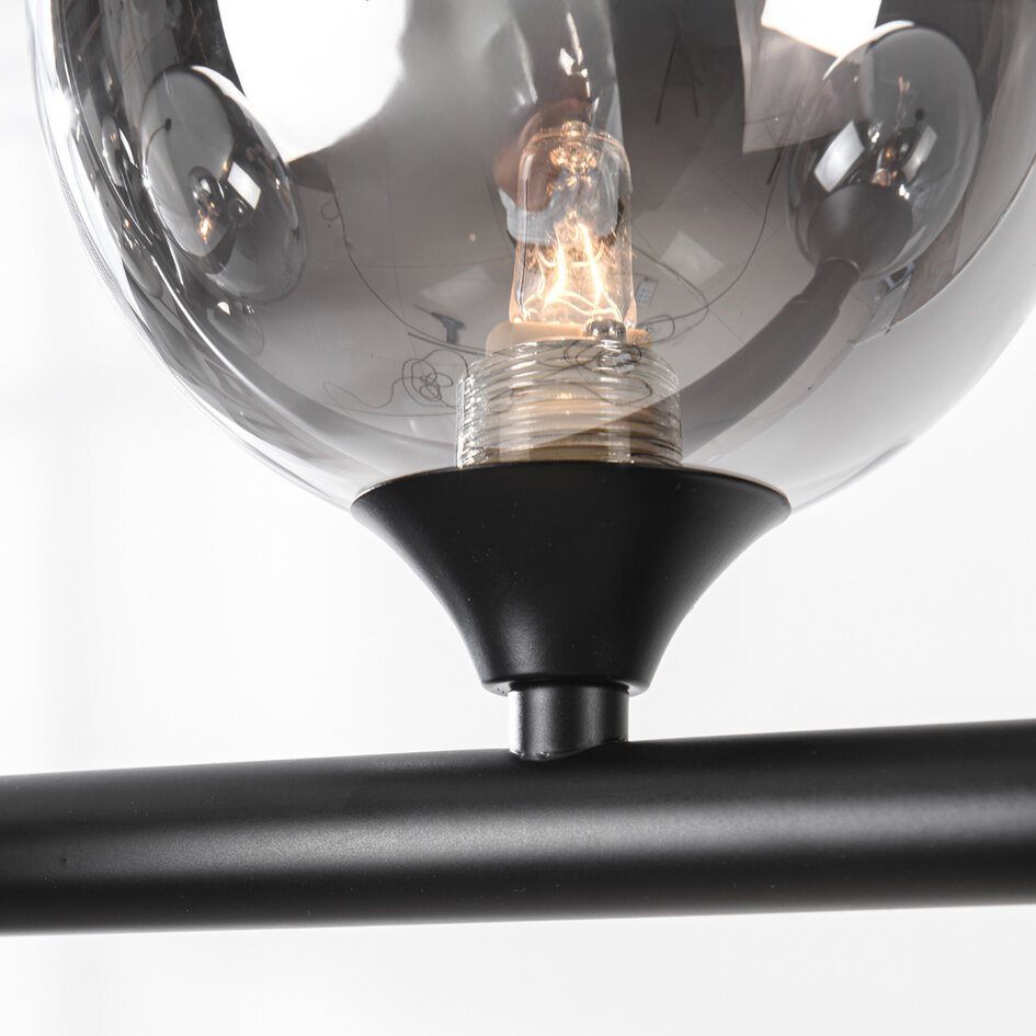 Design plafondlamp zwart met smoke glas, 6-lichts - Aster